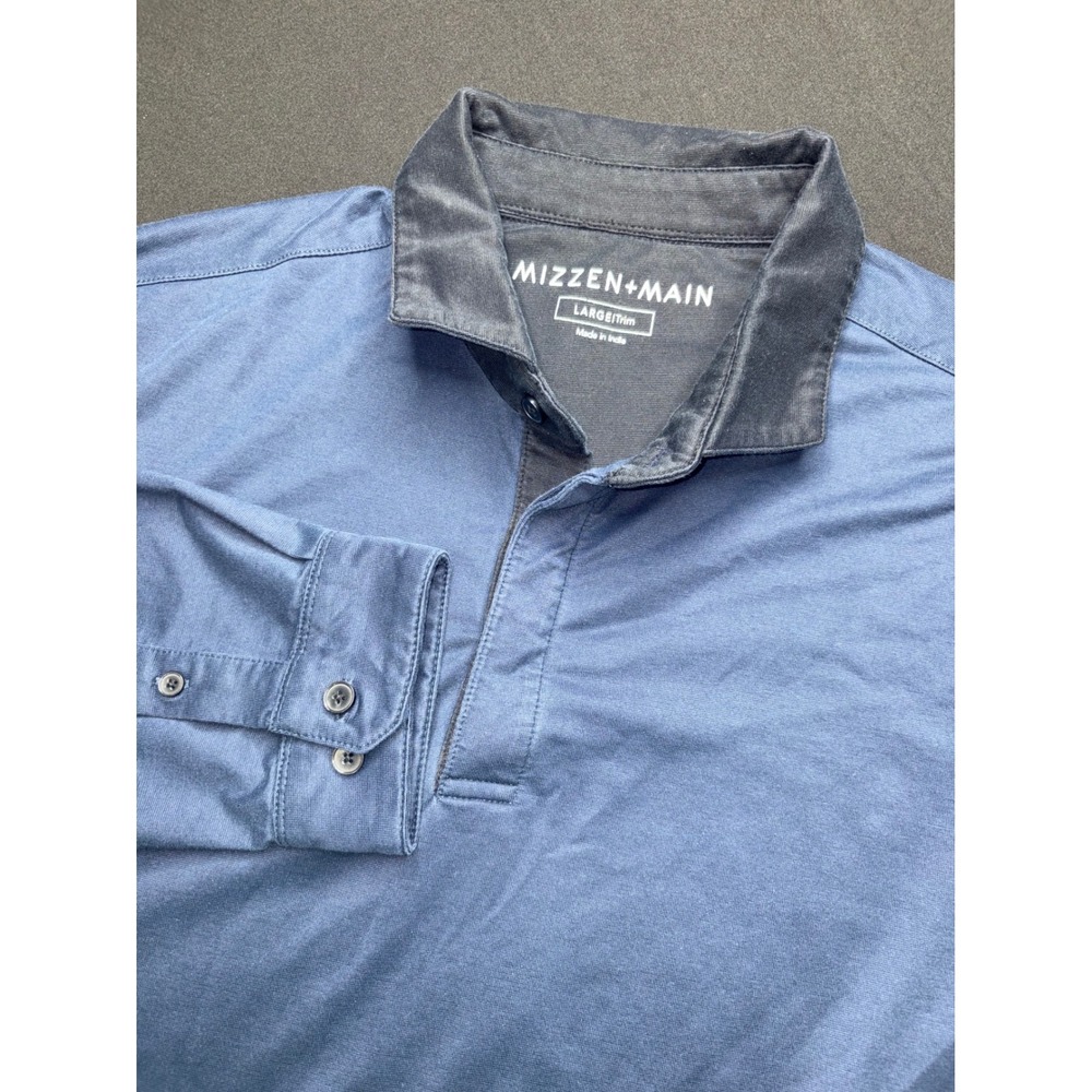 Mizzen+Main Mens Trim Fit Performance Long Sleeve Polo Shirt Blue MKS-0159 Large